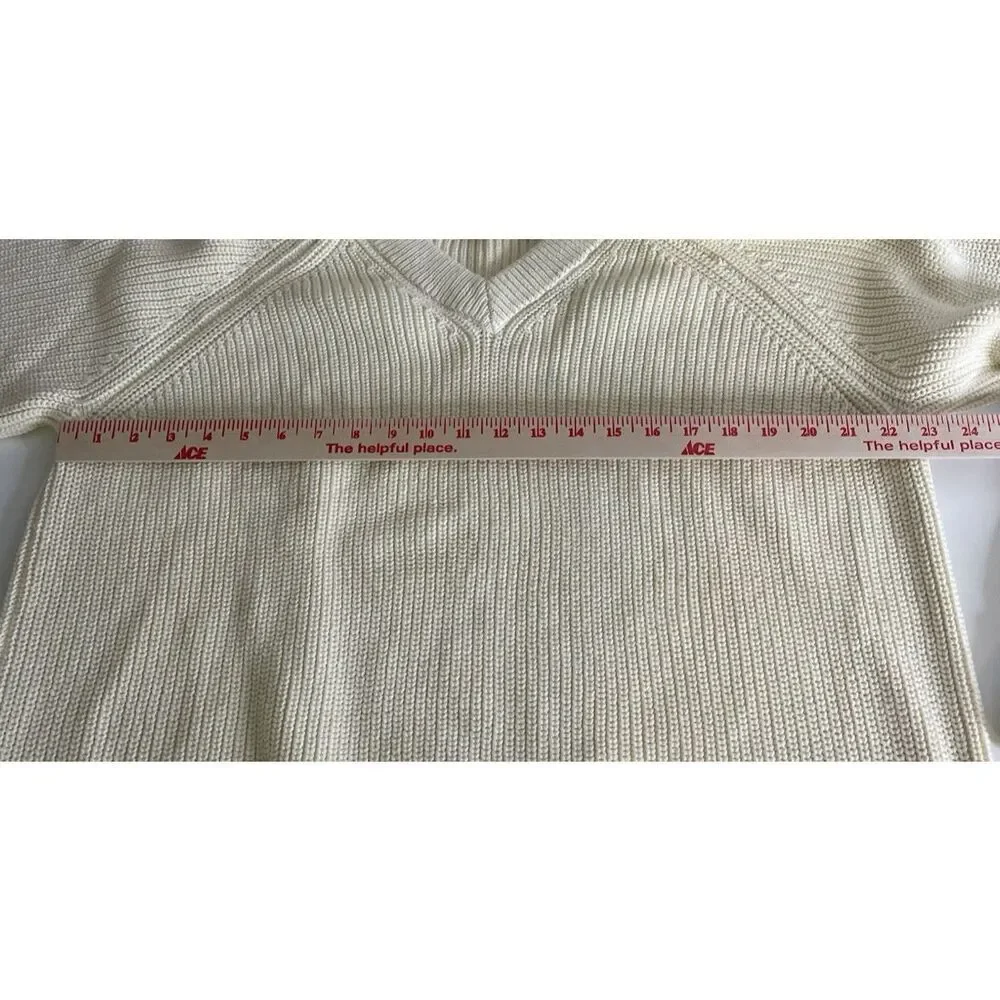 Guideboat Co Size XL 100% Cotton Fisherman Men's Sweater V Neck Ivory